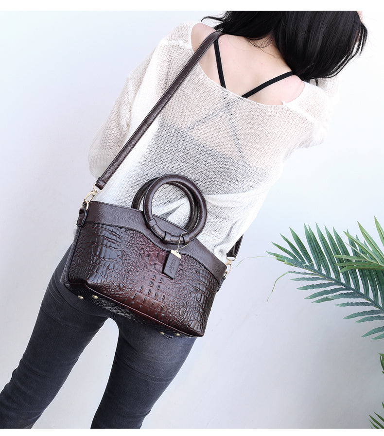Obsidian | Croc Luxe Ring-Handle Tote
