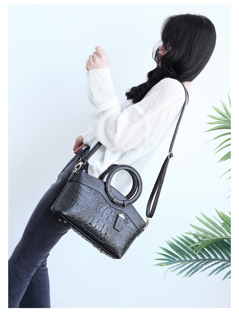 Obsidian | Croc Luxe Ring-Handle Tote