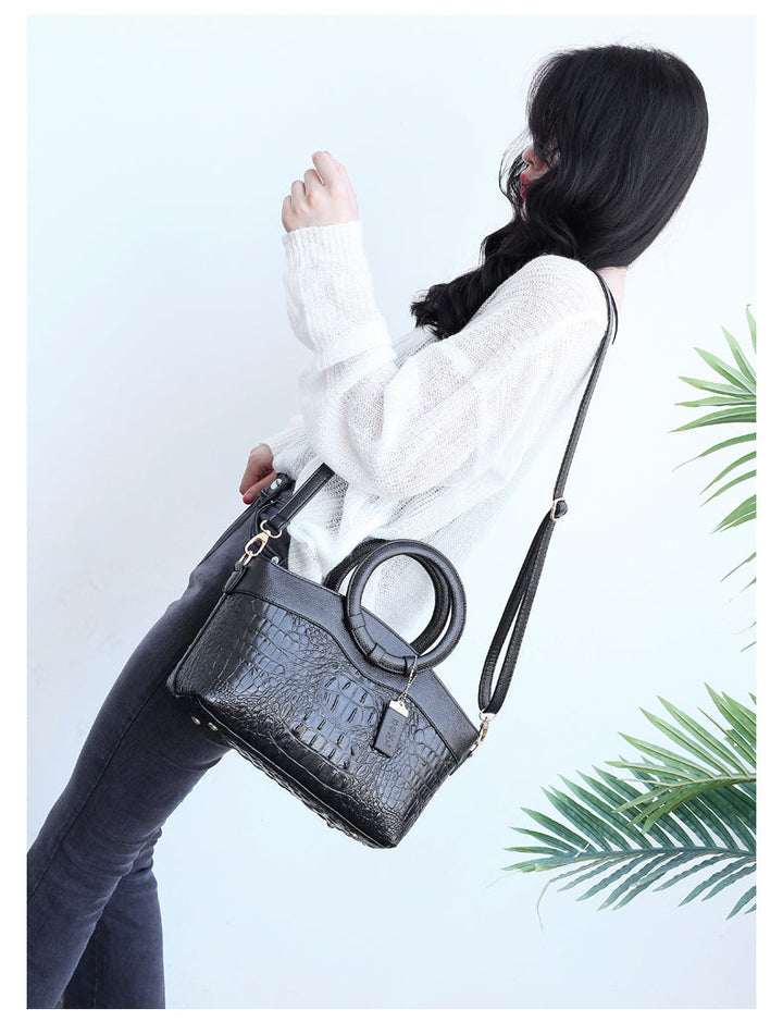Obsidian | Croc Luxe Ring-Handle Tote