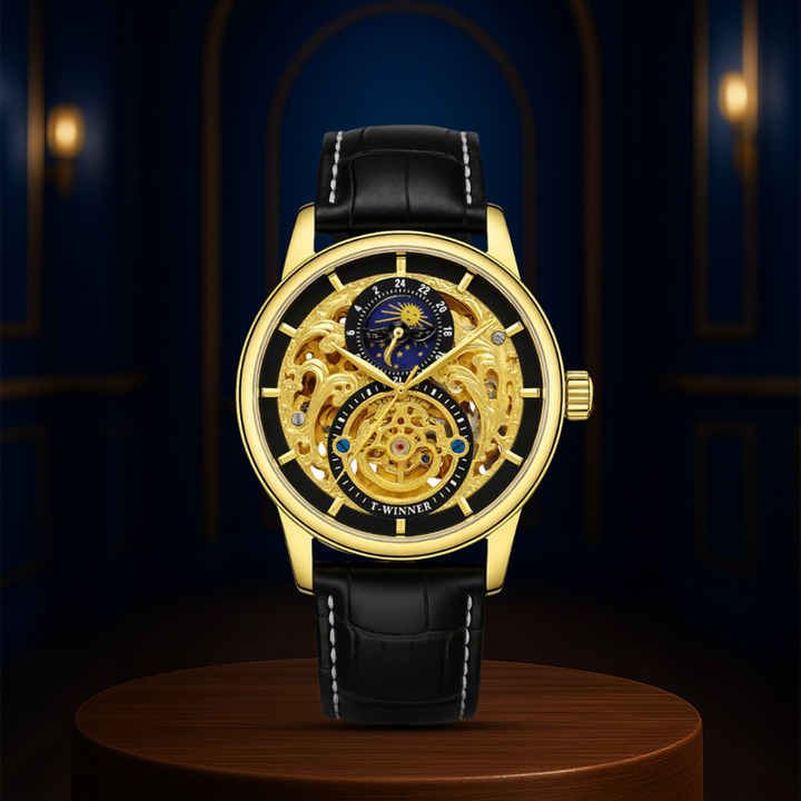 Blake | Mechanical Skeleton Watch with Moon Phase Display | 44mm