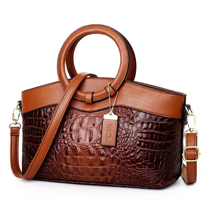 Obsidian | Croc Luxe Ring-Handle Tote