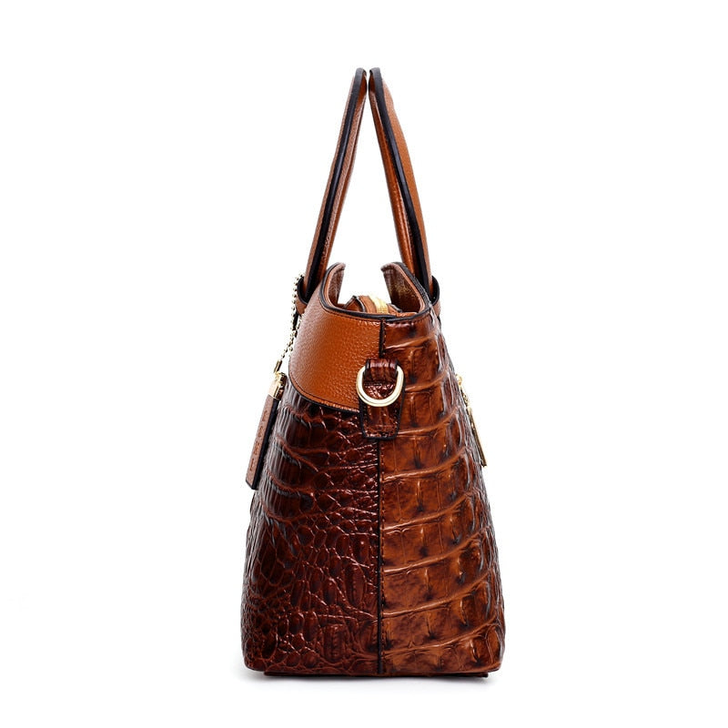 Obsidian | Croc Luxe Ring-Handle Tote