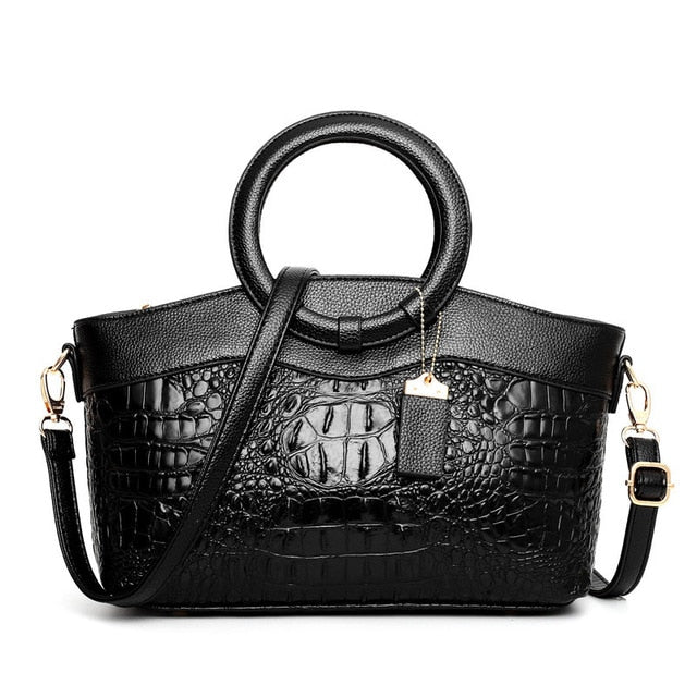 Obsidian | Croc Luxe Ring-Handle Tote