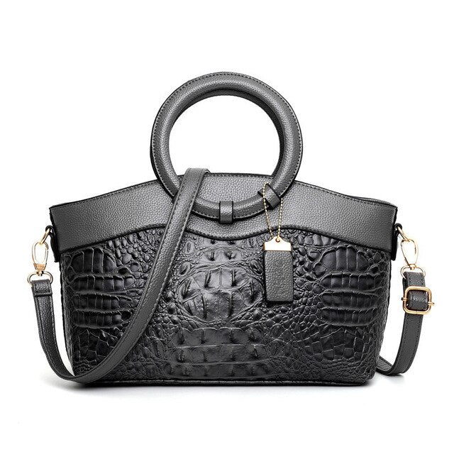 Obsidian | Croc Luxe Ring-Handle Tote
