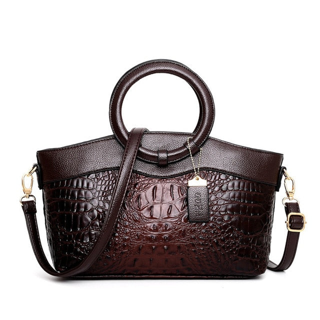 Obsidian | Croc Luxe Ring-Handle Tote